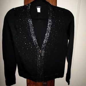 J CREW Merino Wool Matte Sequin V Cardigan Black S